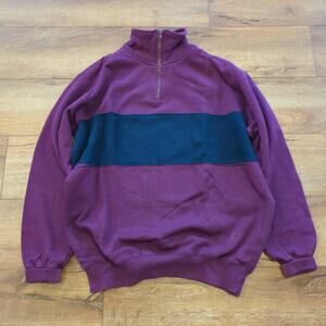 VTG Norsport Colorblock Men's Large Sweatshirt Quarter Zip Stripe Grandpa Y2K